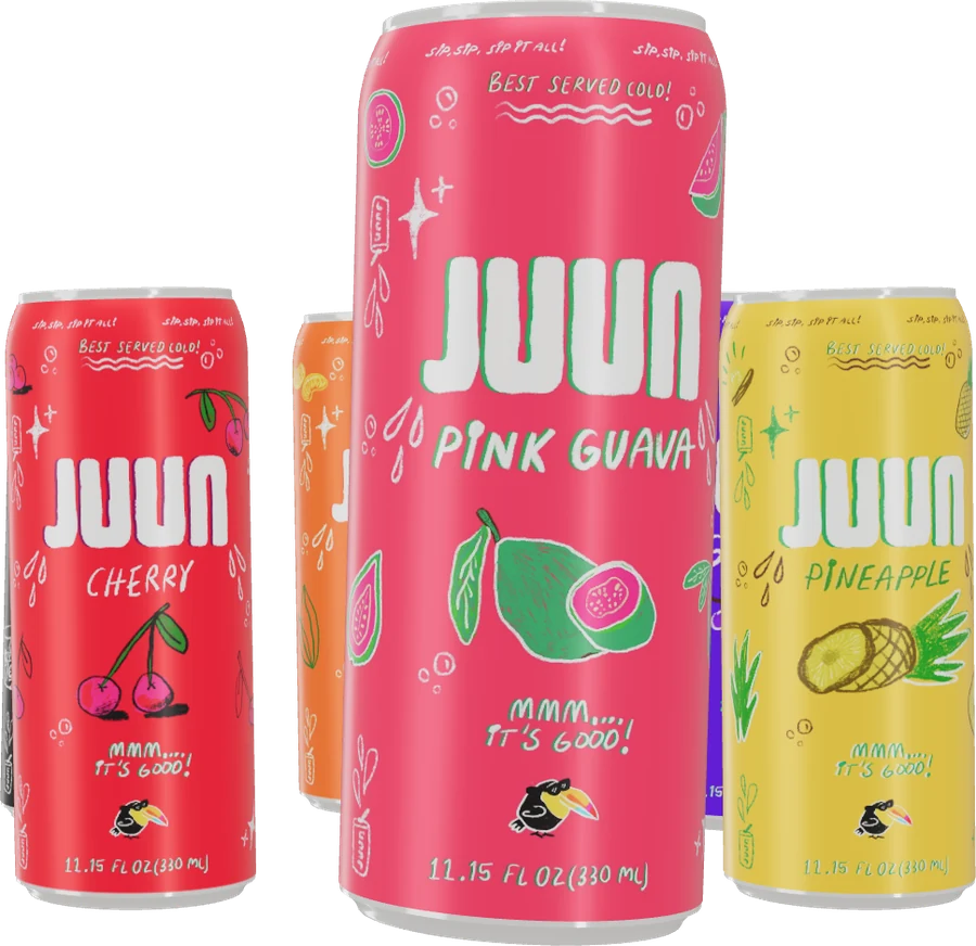 Juun brus i smakene cherry, pink guava og pineapple